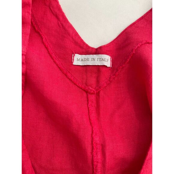 Made in Italy linen dress asymmetric coconut boton lagenlook red women L/XL - Picture 5 of 6